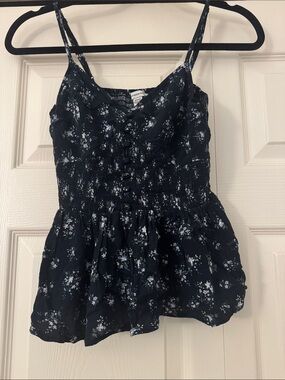 American Eagle Outfitters Navy Floral Smocked Peplum Cami